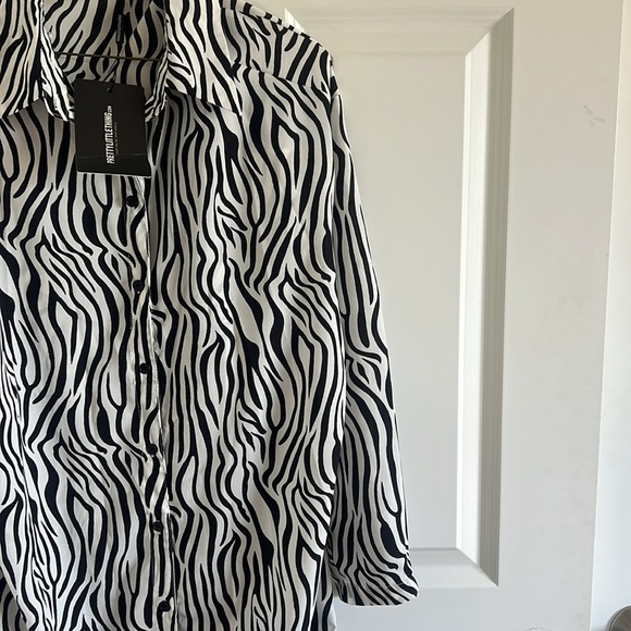 PrettyLittleThing Size 6 Black Zebra Tie Side Button Up Shirt Dress - Picture 5 of 8